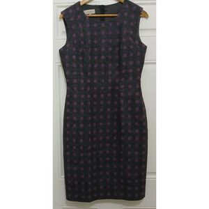 Hobbs london womens size 6 purple gray polka dot dress wool sheath midi